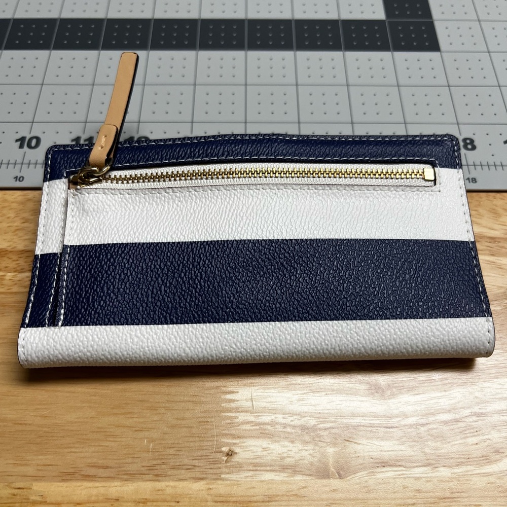 Kate Spade Navy and White Striped Wallet with Gold Logo - Picture 4 of 6